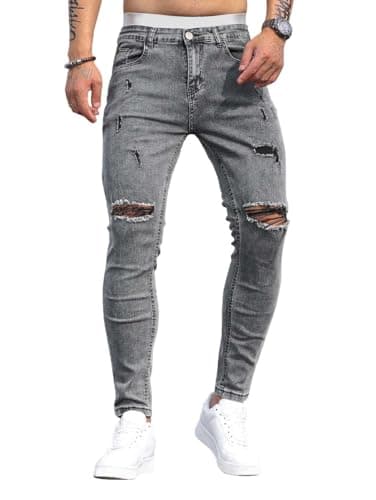 HUNGSON Mens Ripped Skinny Jeans