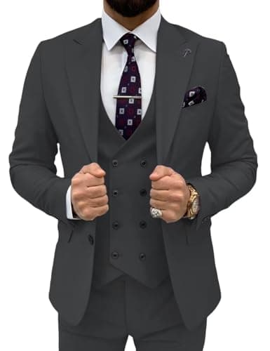 TIJOFA Men's Classic Double Breasted Suit for Wedding & Formal Events