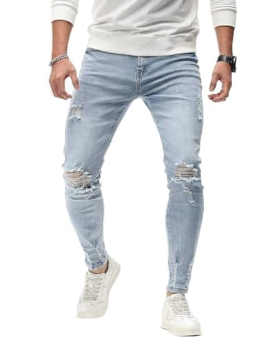 HUNGSON Mens Ripped Skinny Jeans