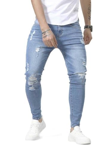 HUNGSON Mens Ripped Skinny Jeans