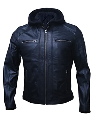 Artistry Leather Mens Genuine Lambskin Motorcycle Jacket Black Brown with Hood