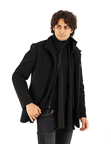 Refined Title: WULFUL Men's Wool Trench Coat with Removable Plaid Scarf