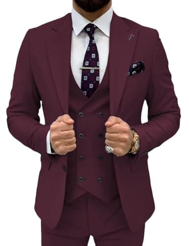 TIJOFA Men's Classic Double Breasted Suit for Wedding & Formal Events