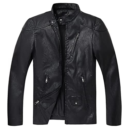 Men's Faux Leather Stand Collar Motorcycle Jacket