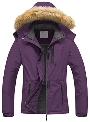 Women's Waterproof Ski Jacket Winter Snow Coats Fur Hooded Raincoat Parka