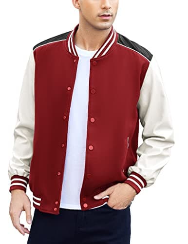 COOFANDY Mens Varsity Leather Sleeve Baseball Jacket Coat