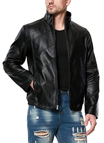 HOOD CREW Mens Lightweight Faux Leather Motorcycle Jacket