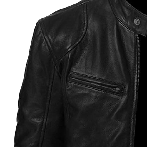 Men's Faux Leather Motorcycle Jacket with Stand Collar