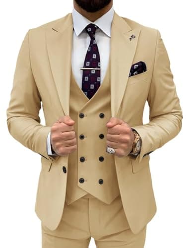 TIJOFA Men's Classic Double Breasted Suit for Wedding & Formal Events