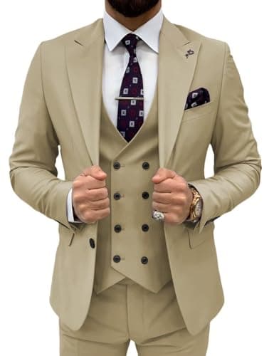 TIJOFA Men's Classic Double Breasted Suit for Wedding & Formal Events