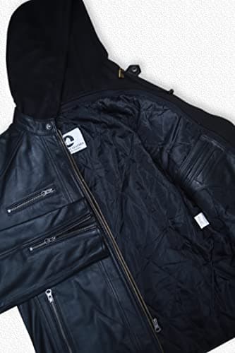 Artistry Leather Mens Genuine Lambskin Motorcycle Jacket Black Brown with Hood