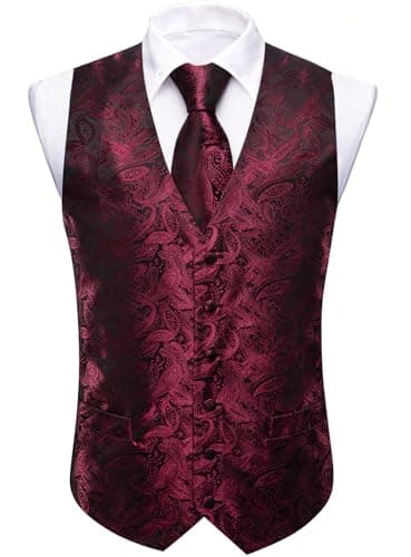 Barry.Wang Men's Paisley Silk Suit Vest Set with Ties 5PCS Formal/Leisure