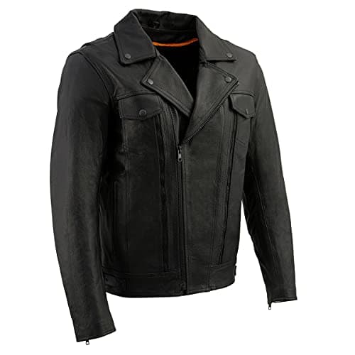 Men's Black Leather Motorcycle Jacket with Multi-Utility Pockets by Milwaukee Leather