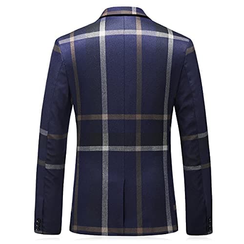 KUDORO Mens Check Plaid 3Piece Formal Suit Tuxedo Set