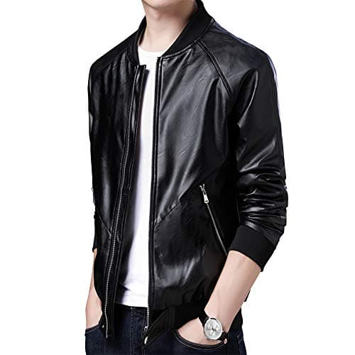 Womleys Mens Casual Slim Fit Faux Leather Bomber Jacket