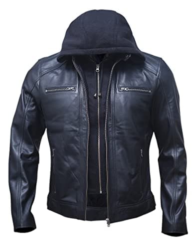 Artistry Leather Mens Genuine Lambskin Motorcycle Jacket Black Brown with Hood