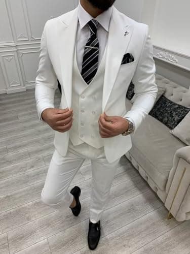 TIJOFA Men's Classic Double Breasted Suit for Wedding & Formal Events
