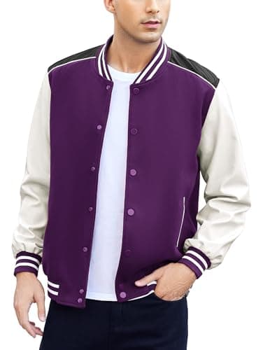 COOFANDY Mens Varsity Leather Sleeve Baseball Jacket Coat
