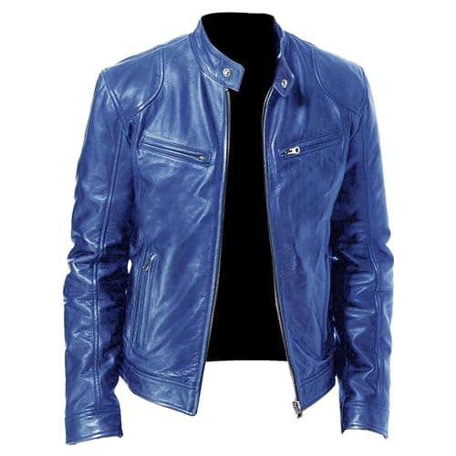 Men's Faux Leather Motorcycle Jacket with Stand Collar