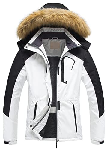 Women's Waterproof Ski Jacket Winter Snow Coats Fur Hooded Raincoat Parka