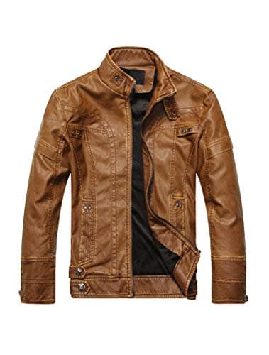 PASOK Men's Vintage Faux Leather Motorcycle Jacket