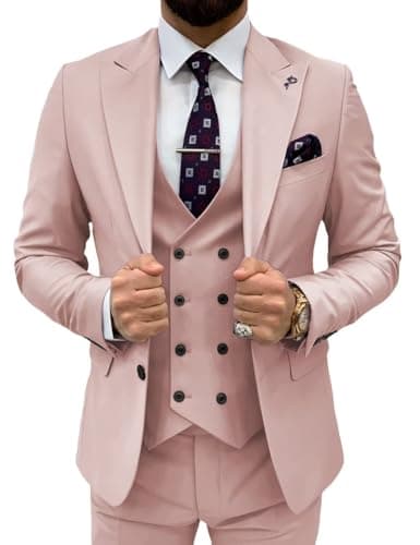 TIJOFA Men's Classic Double Breasted Suit for Wedding & Formal Events