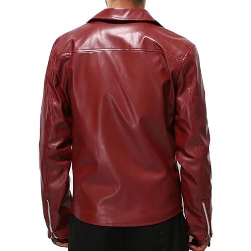 Men's Faux Leather Zip Up Motorcycle Jacket for Fall
