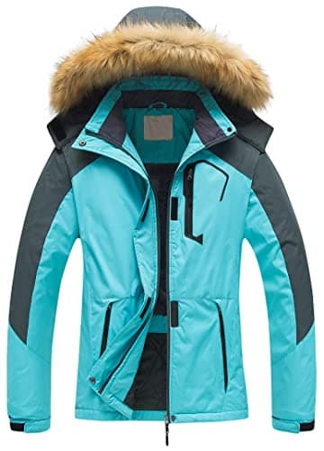 Women's Waterproof Ski Jacket Winter Snow Coats Fur Hooded Raincoat Parka