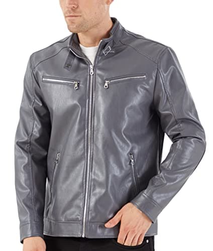 Men's Faux Leather Stand Collar Motorcycle Jacket