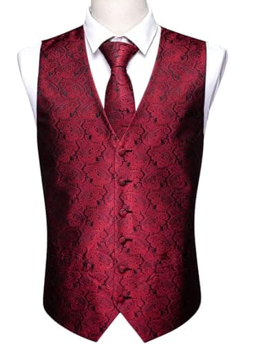 Barry.Wang Men's Paisley Silk Suit Vest Set with Ties 5PCS Formal/Leisure