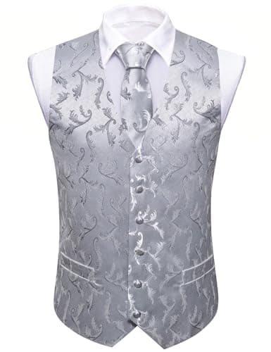 Barry.Wang Men's Paisley Silk Suit Vest Set with Ties 5PCS Formal/Leisure
