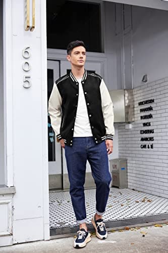 COOFANDY Mens Varsity Leather Sleeve Baseball Jacket Coat