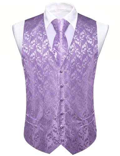 Barry.Wang Men's Paisley Silk Suit Vest Set with Ties 5PCS Formal/Leisure