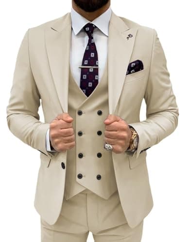 TIJOFA Men's Classic Double Breasted Suit for Wedding & Formal Events