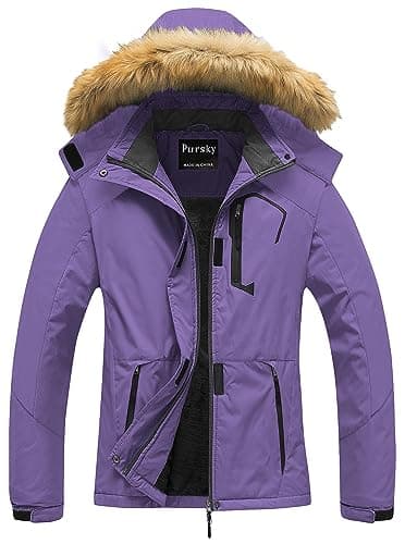 Women's Waterproof Ski Jacket Winter Snow Coats Fur Hooded Raincoat Parka