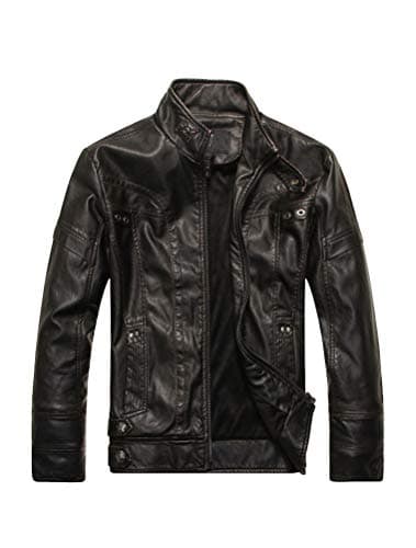 PASOK Men's Vintage Faux Leather Motorcycle Jacket
