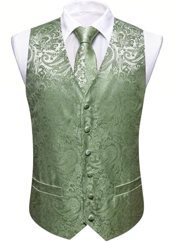 Barry.Wang Men's Paisley Silk Suit Vest Set with Ties 5PCS Formal/Leisure
