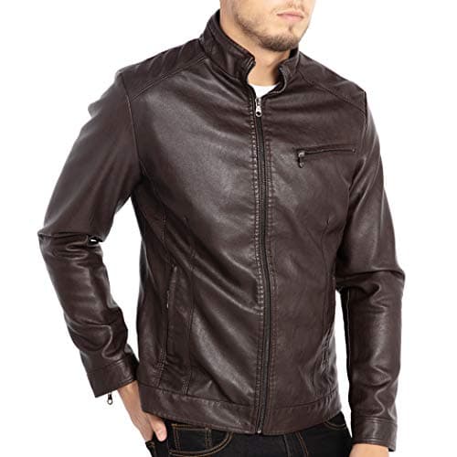 Men's Faux Leather Stand Collar Motorcycle Jacket