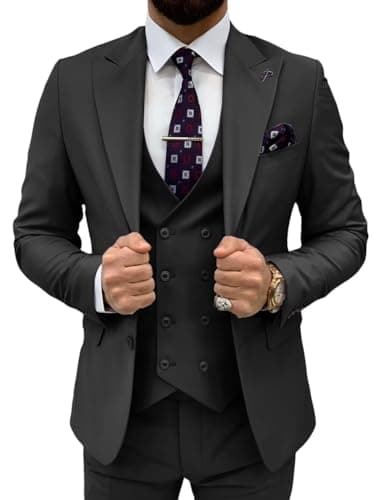 TIJOFA Men's Classic Double Breasted Suit for Wedding & Formal Events
