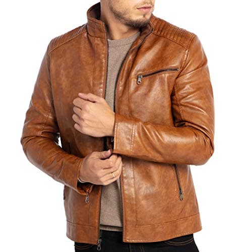 Men's Faux Leather Stand Collar Motorcycle Jacket