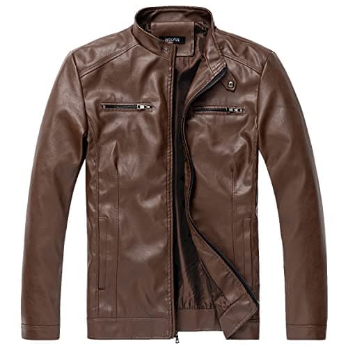 Men's Faux Leather Stand Collar Motorcycle Jacket
