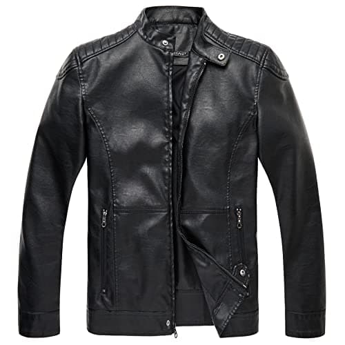 Men's Faux Leather Stand Collar Motorcycle Jacket