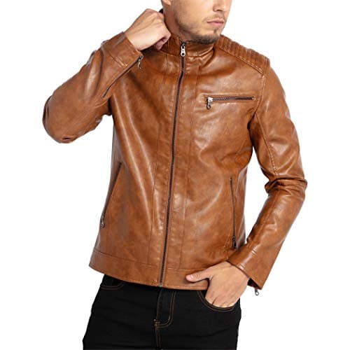 Men's Faux Leather Stand Collar Motorcycle Jacket