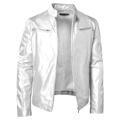 Men's Faux Leather Motorcycle Jacket with Stand Collar