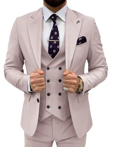TIJOFA Men's Classic Double Breasted Suit for Wedding & Formal Events