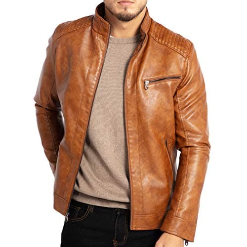 Men's Faux Leather Stand Collar Motorcycle Jacket