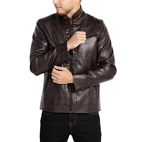 Men's Faux Leather Stand Collar Motorcycle Jacket