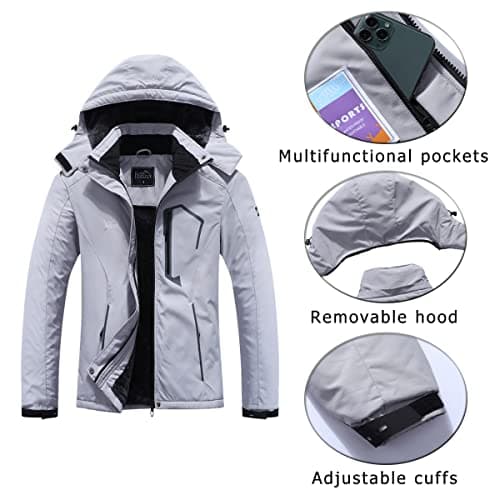 Pooluly Women's Ski Jacket Winter Waterproof Windbreaker Hooded Raincoat Snowboarding Jackets