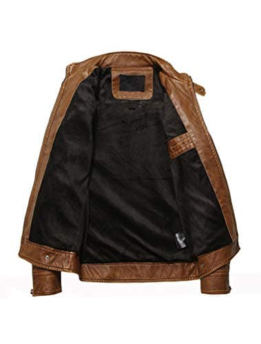 Vintage Stand Collar Men's Faux Leather Jacket for Motorcycle Riders