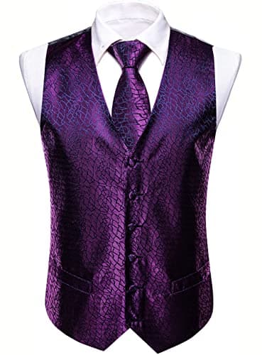 Barry.Wang Men's Paisley Silk Suit Vest Set with Ties 5PCS Formal/Leisure